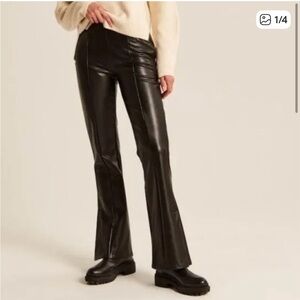 NWT Abercrombie & Fitch Vegan Leather Black Flare Split Hem Pants